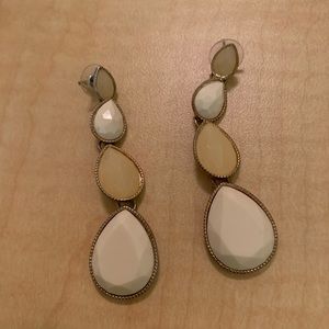 Long Nude and White Earrings